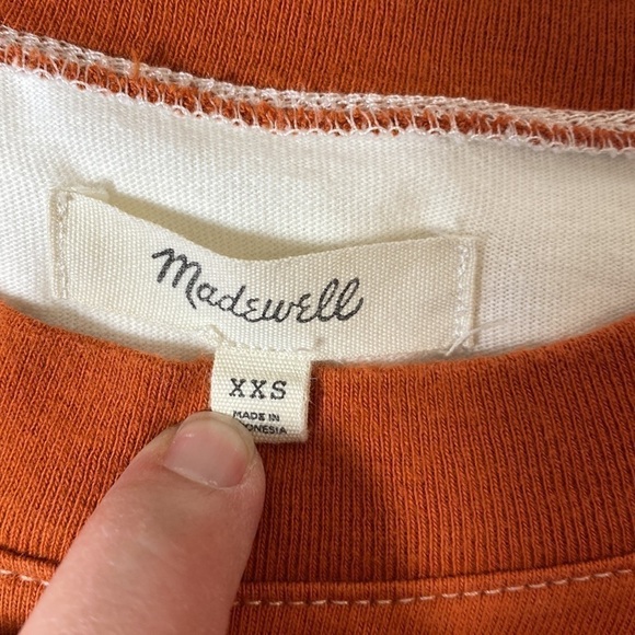 MADEWELL Easy Crop Long Sleeve Rugby Stripe Tee Orange and Cream Size XXS - Picture 7 of 12
